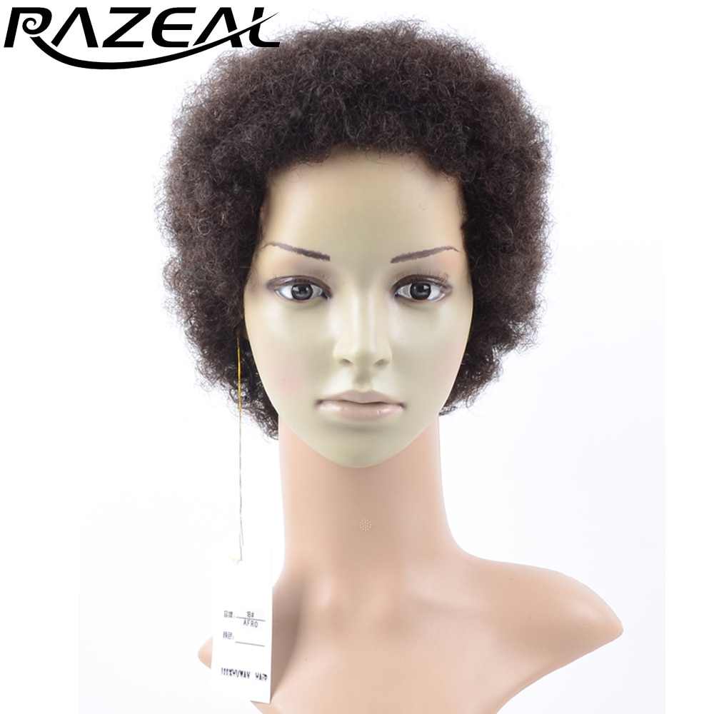 Razeal 2 인치 합성 짧은 가발 아프리카 계 미국인 변태 곱슬 아프리카 가발 자연 블랙 고온 섬유
